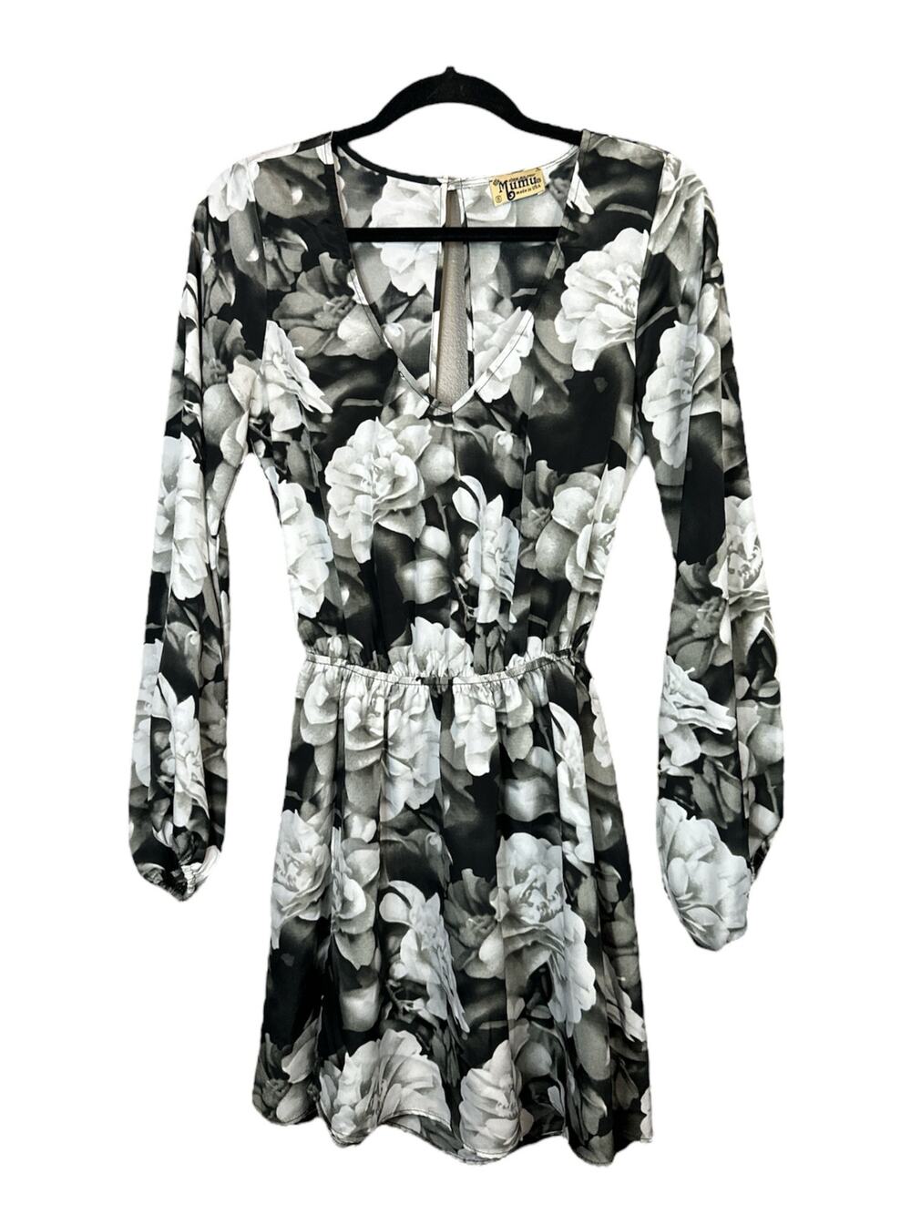 Show Me Your Mumu Long Sleeve Silver Grey Floral Print Rainey Mini Dress Size S